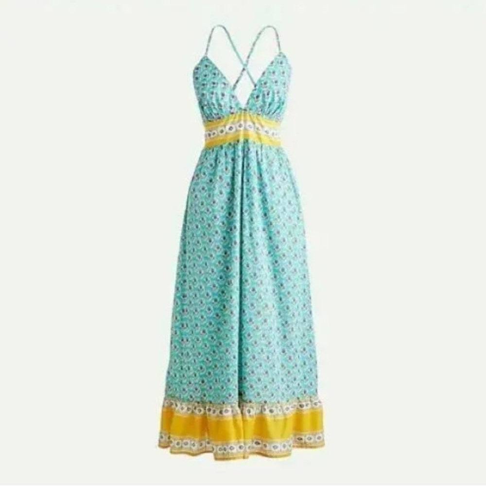 J. Crew Blue and Yellow Floral Maxi Dress